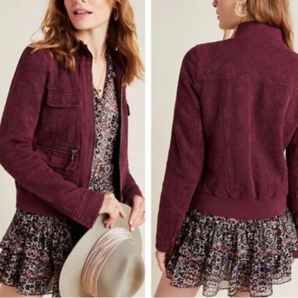Marrakech Colby Jacquard Bomber Jacket Anthropologie Size Medium Linen Blend
